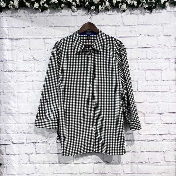 Lauren Ralph Lauren Tops - Lauren Ralph‎ Lauren Womens Plus 3X Black White Gingham Button Up Shirt Blouse